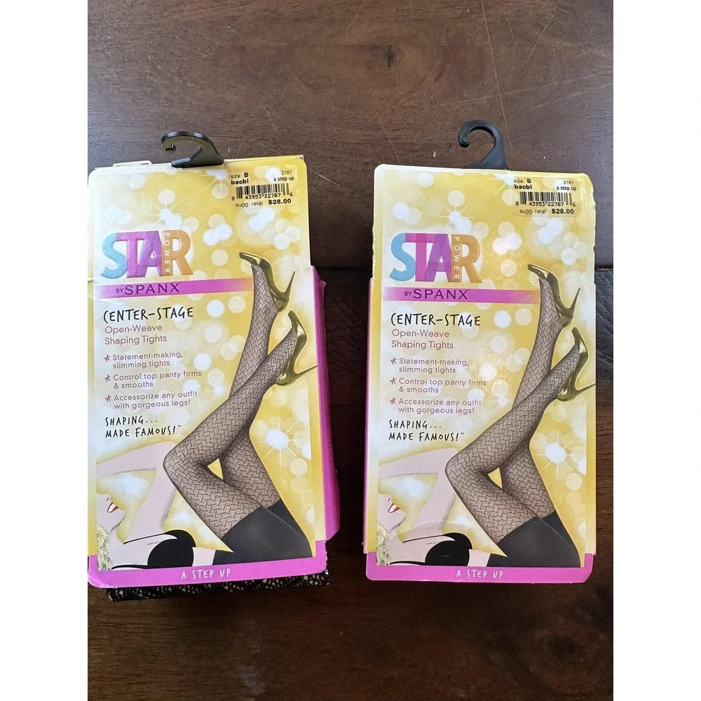 Spanx Star Power Center Stage Leggings Womens B Black Open Weave Shaping Hosiery